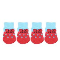 4Pcs Cute Pet Dog Socks Anti-Slip Cats Puppy Shoes Paw Protector for Small Dogs Elastic Chihuahua Teddy Foot Protector (Red,S) raudona