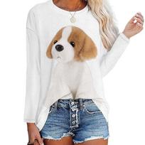 Kawaii Dog Moteriški marškinėliai 3D spausdinti laisvalaikio marškinėliai ilgomis rankovėmis Oversized Harajuku Drabužiai Palaidinė Moteriška laisvi viršūnės L