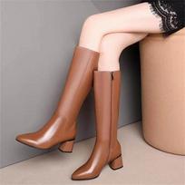 Botas Femininas Women Fashion High Quality Classic Brown Side Zip High Heel Long Boots for Autumn & Winter A1533 35