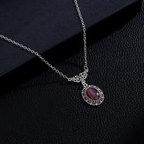 Vintage Lace Victorian Necklace Vampire Bat Neo-Gothic Choker Chunky Chain Purple Crystal Gemstone Pendant Necklace Unisex