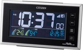 RHYTHM Citizen Žadintuvas Spalvotas Kalendorius AC LED CITIZEN Paldigit Neono Laikrodis, Valdomas Radijo Bangomis, Skaitmeninis, LCD, Temperatūra, Drėgmė, Ekranas, Maitinimas, 24 Valandos juoda