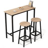 Baras virtuvės stalas + 2 taburetės, modernus pramoninis loft stilius, šviesiai rudos spalvos
