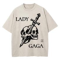 Cotton Vintage Washed Lady Gaga Runway T Shirt Fashion Men Lady Gaga The Mayhem Ball Tour  Loose Acid Wash Tees Shirts S