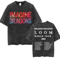 Short Sleeved Round Neck Imagine Dragons Band  Loom Tour  New Album Washed  New Arrival Mens Clothes Tee Shirt Homme S