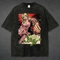 Hot Anime JoJos Bizarre Adventure Steel Lucy Print Tshirt Men Women Clothing Cotton Tshirt Retro Washed T Shirt Manga Tops S