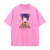 Hot Game Genshin Impact Xiangling Cute Printed T-shirt Men Women Oversized Tshirts Washed Cotton T Shirt Harajuku Unisex Tops S