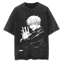 Jujutsu Kaisen Gojo Satoru T Shirt Manga Prep Graphic Men Acid Wash Oversized Streetwear Anime Retro Cotton Top Tee M