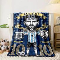 Blue-themed tribute featuring  10,  goats, banners, and a footballer motif. for all seasons blanket lunch break throw gift 80cm x 120cm