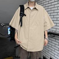 Men Turn Down Collar Short Sleeve Shirt With Chest Pocket Loose Fit Casual Daily Tops M chaki