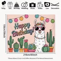 2D Llama Cactus Happy Birthday Backdrop Kids Fiesta Party Photography Background Banner 47.2x31.5inch/120*80cm