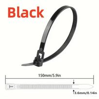 5/1000Pcs Reusable Cable Ties Cable Lock Loop Nylon Ties Removable Minimalist Recyclable Mixed Colours Black White Cable Ties (Black,5 Pcs) juoda