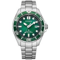 PROMASTER MARINE Series Diver 200m Model Luminous Hands Unidirectional Rotating [CITIZEN] Eco-Drive Watch, Green/Silver, & Indices, Bezel, Screw-Down žalia