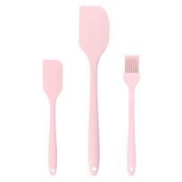3pcs Integrated Silicone Spatula Set Food Grade Heat Resistant Cake Cream Scraper Oil Brush Kitchen Baking Tools Cooking Tools rožinė