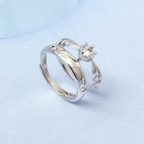 925 Sterling Silver Couple Ring Adjustable Open Lovers Deer Rings With Gems For Women Men Festival Anniversary Gift
