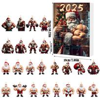 2025 Bodybuilder Santa Advent Calendar 24 Days Christmas Countdown Calendar 2D Acrylic Bodybuilder Santa Ornament Christmas Gift AS Shown