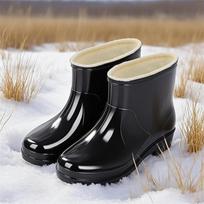 Ladies' Outdoor Anti Slip And Waterproof Thick Bottom With Fleece Rain Boots 36 juoda