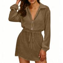 Women's Fashionable Oversized Tunic Long-Sleeve Waist-Defining Shirt Casual Dress L ruda