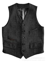 Men Vest Brown Herringbone Single Button Waistcoat Vintage Regular Slim for Wedding Banquet Work Business Casual Men Suit Vest XS juoda