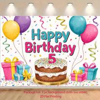 2D Flat 5 Years Old Happy Birthday Backdrop Watercolor Style Background 47.2x31.5inch/120*80cm