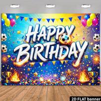 2D Soccer Happy Birthday Backdrop with Trophy and Balloons Photo Booth Background 47.2x31.5inch/120*80cm