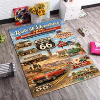 Route 66 Vintage Car & Motorcycle Area Rug, Retro American Highway Map Non-Slip Carpet 40x60cm( 15x23in )