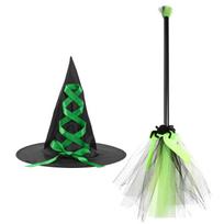 Witch Halloween Costume Accessory Set Wizard Flying Broom Witch Hat Broom Party Decor Masquerade Cosplay Costume Supplies