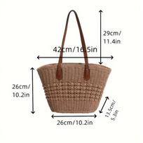 One Shoulder Vegetable Basket Woven Bag Lazy Style Hand Woven Bag Large Capacity Tote Bag Women's Travel Beach Bag chaki