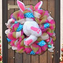Cross-border Hot Selling Bunny Decorative Flower Wreath Outdoor Courtyard Hanging Wall Holiday Theme Prop StyleE