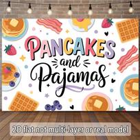 2D Slumber Party Backdrop, Pancakes and Pajamas Breakfast Party Background Cloth 47.2x31.5inch/120*80cm