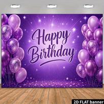 2D Purple Shiny Happy Birthday Backdrop Balloon Party Photo Booth Background Cloth 47.2x31.5inch/120*80cm