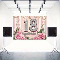 2D Pink Glitter 18th Birthday Backdrop Home Party Celebration Photo Background 47.2x31.5inch/120*80cm