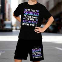 Boys 2 Piece Deep Mother-son Love Printed Outfit, Short Sleeve T-Shirt and Shorts Set for Kids Age 5-14,white,Black Sporty Casual Summer Clothes 5-6 Years juoda