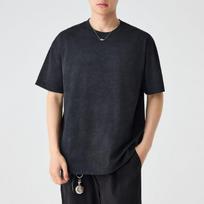 Men Crew Neck Short Sleeve T Shirt Vintage Washed Loose Fit Casual Daily Tops M juoda