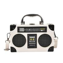 Fun Creative Radio Shape Women Handbag Fun Retro Individual Crossbody Bag Vintage Shoulder Bag Unique Small Box Messenger Bag 19x12x5 smėlis