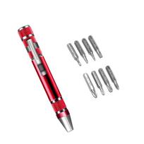 Multifunction 8-in-1 Precision Mini Pen Screwdriver Repair Hand Tools Kit Portable High density Screwdriver Set Bits raudona