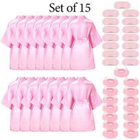 Spa 6-15Pack Party Robes Kimono Girl Birthday Favors Kids Satin Bathrobe Slumber Party Costume Supplies Women Headband Blindfold Size of 8