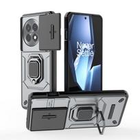Slide Camera Protect Funda For OnePlus 13 13R 12 12R 11 Ace 3 5 Pro 3V Nord 4 CE3 CE4 Lite Case Armor Magnetic Ring Stand Cover For OnePlus 13 pilka spalva