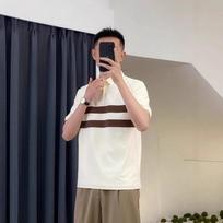 Men's Short Sleeve Polo Shirt Striped Design Casual Regular-Fit Top M abrikosas