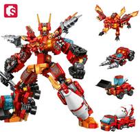 SEMBO 4IN1 God of War Transforming Mech Building Blocks MOC Engineering Vehicle Models Combined Robot Assembly Bricks Toys Gifts no box