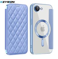 KEYSION Plating Leather Flip Wallet Case for iPhone 17e 16e Card Slot Magnetic Wireless Charging Phone Back Cover for iPhone 17e for iPhone 17e