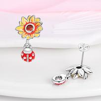 Woman Hoop Earrings Silver Colors Sunflower and Ladybug Dangle For Women Earrings Jewelry Gifts