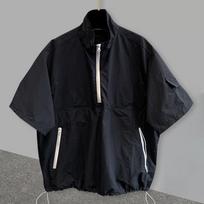 Men's Black Half Zip Short Sleeve Jacket Casual Oversized Streetwear Windbreaker M juoda