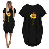 Womens Jumper Ladies Oversized Baggy Short Sleeve Pocket Pullover  Dress L juoda