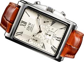 Square White Silver Square Rectangular Limited Seiko Quartz Leather Genuine Day Present to 300 Pieces JMW TOKYOMen's Watch, & Brown, Chronograph,