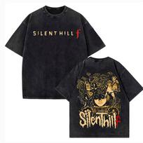 Vintage Washed T Shirts Horror Silent Hill Hip Hop T-Shirt Street Streetwear Short Sleeve Printed Tops Tees Men Women S