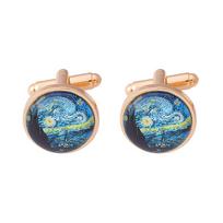 Funny Glass Cabochon Art Picture Cufflinks Van Gogh The Starry Night  Pattern Round Sleeve Button