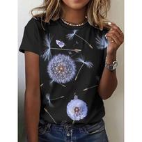 Fashion Women's Crew Neck T-Shirt 3D Dandelion Color Printing Dandelion Short Sleeve Crew Neck Short Sleeve XS