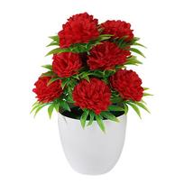 12Heads Artificial Flower Bonsai White Flowerpot Globe Chrysanthemum Green Grass Potted Green Grass Multicolor raudona