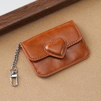 Fashion PU Leather Mini Card Wallet Heart Shaped Multi-card Coin Purse Card Bag Women Men Cash Coin Bag tamsiai ruda spalva