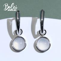 Naujas natūralaus balto mėnulio akmens užsegimas apvalus 8 mm auskaras su tikru brangakmeniu 925 sterlingų sidabro dailus papuošalas moterims dovana M balta